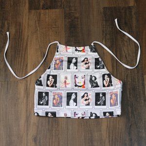 Selena Halter Top Womens Small White Black Crop Top Shirt